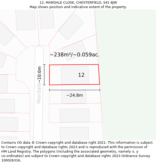 12, MARDALE CLOSE, CHESTERFIELD, S41 8JW: Plot and title map