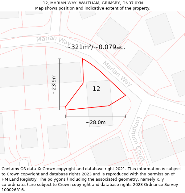 12, MARIAN WAY, WALTHAM, GRIMSBY, DN37 0XN: Plot and title map