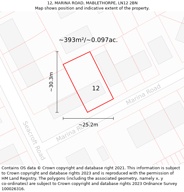 12, MARINA ROAD, MABLETHORPE, LN12 2BN: Plot and title map