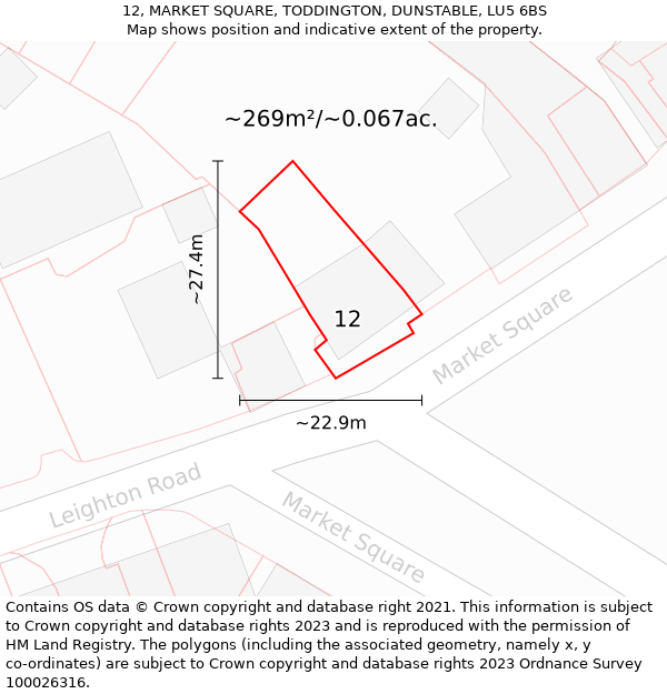 12, MARKET SQUARE, TODDINGTON, DUNSTABLE, LU5 6BS: Plot and title map