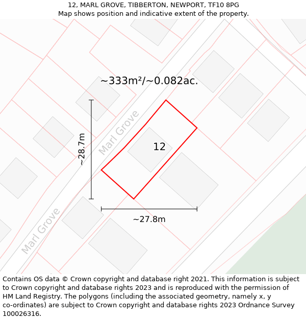 12, MARL GROVE, TIBBERTON, NEWPORT, TF10 8PG: Plot and title map