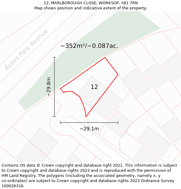 12, MARLBOROUGH CLOSE, WORKSOP, S81 7RN: Plot and title map