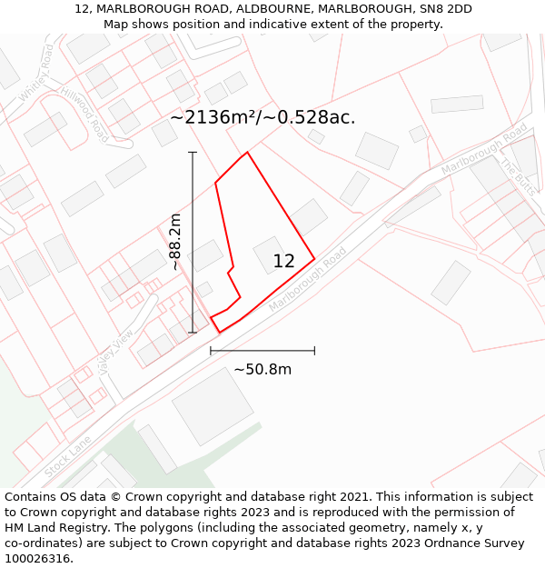 12, MARLBOROUGH ROAD, ALDBOURNE, MARLBOROUGH, SN8 2DD: Plot and title map