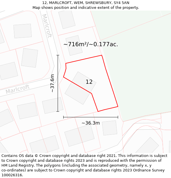 12, MARLCROFT, WEM, SHREWSBURY, SY4 5AN: Plot and title map