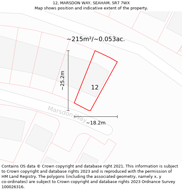 12, MARSDON WAY, SEAHAM, SR7 7WX: Plot and title map