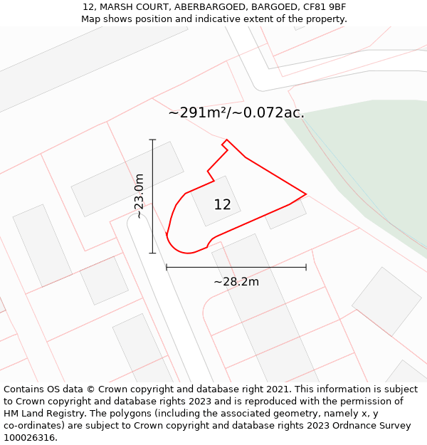 12, MARSH COURT, ABERBARGOED, BARGOED, CF81 9BF: Plot and title map