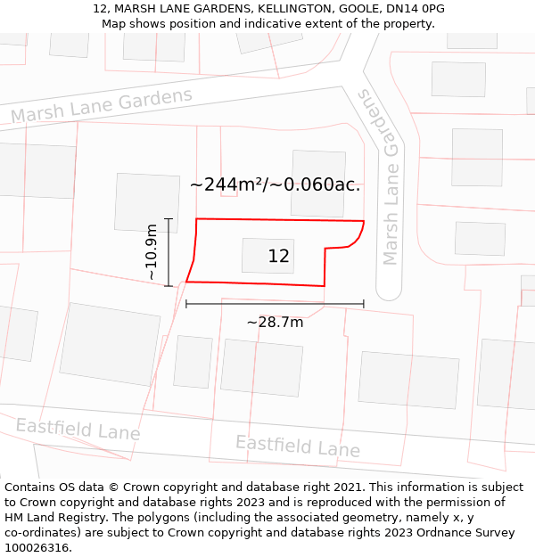 12, MARSH LANE GARDENS, KELLINGTON, GOOLE, DN14 0PG: Plot and title map