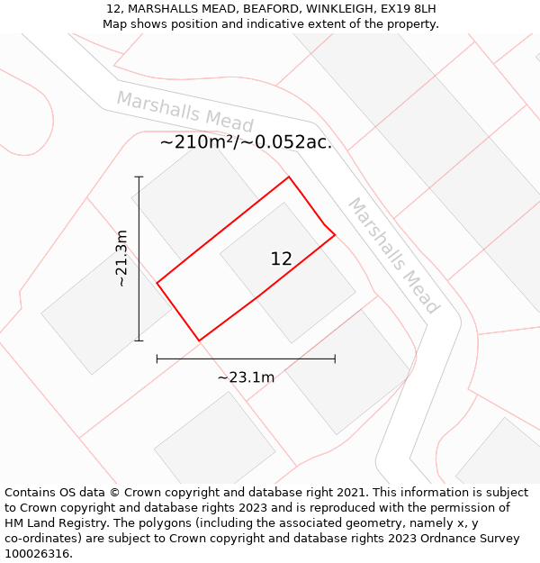 12, MARSHALLS MEAD, BEAFORD, WINKLEIGH, EX19 8LH: Plot and title map