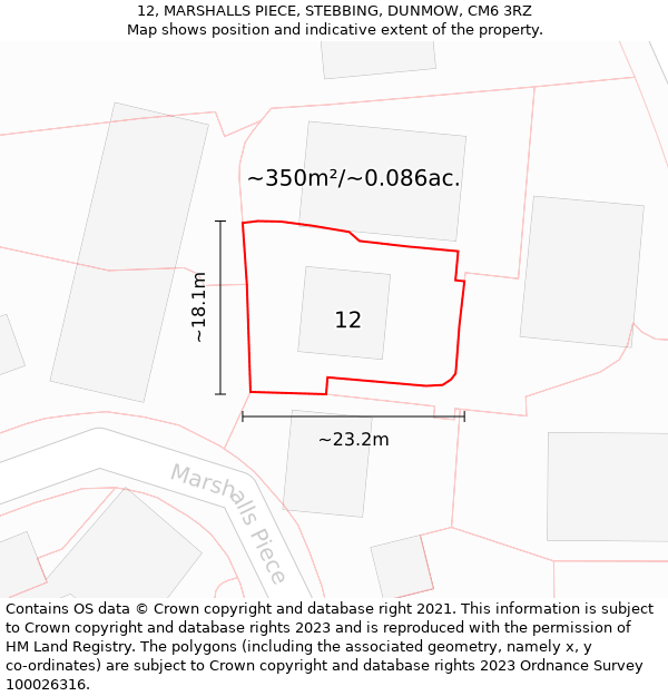 12, MARSHALLS PIECE, STEBBING, DUNMOW, CM6 3RZ: Plot and title map