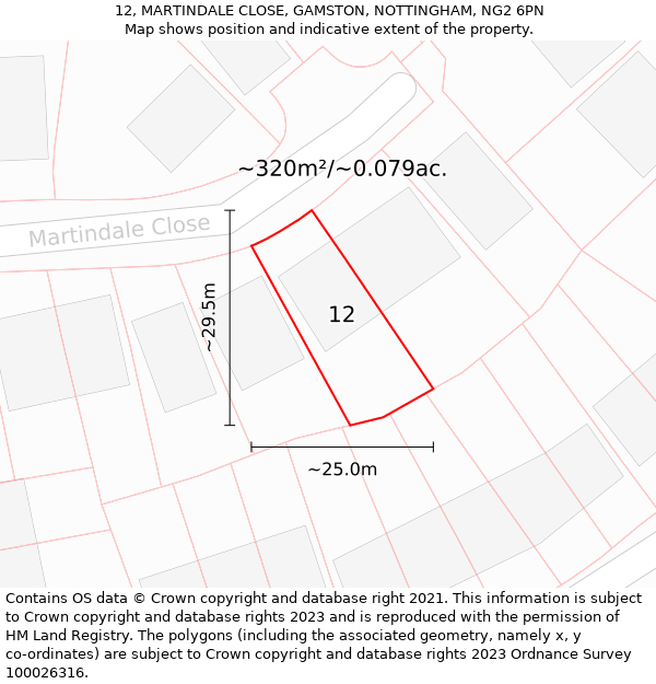 12, MARTINDALE CLOSE, GAMSTON, NOTTINGHAM, NG2 6PN: Plot and title map