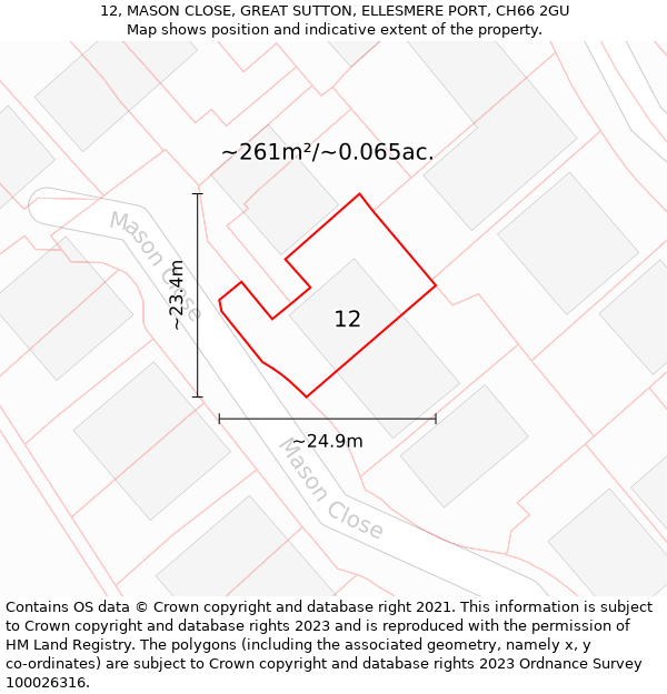 12, MASON CLOSE, GREAT SUTTON, ELLESMERE PORT, CH66 2GU: Plot and title map