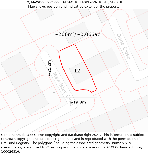 12, MAWDSLEY CLOSE, ALSAGER, STOKE-ON-TRENT, ST7 2UE: Plot and title map