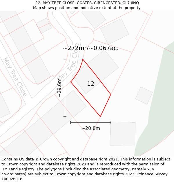 12, MAY TREE CLOSE, COATES, CIRENCESTER, GL7 6NQ: Plot and title map