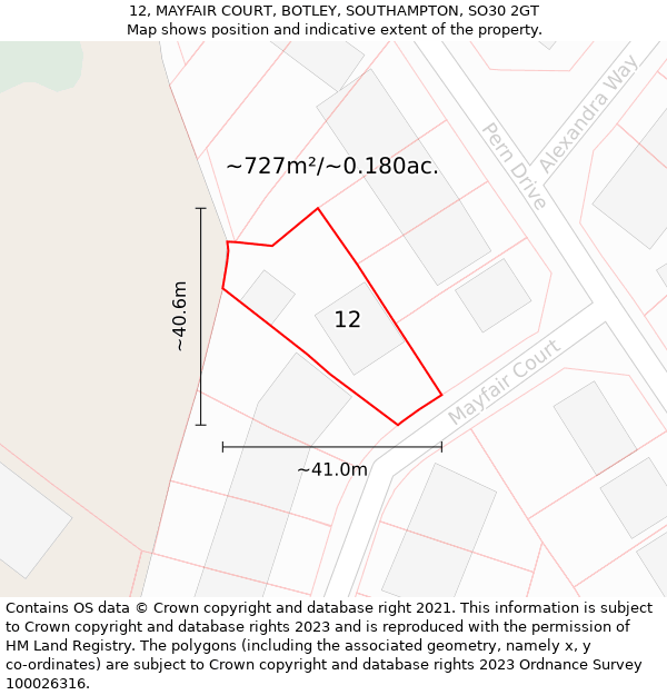 12, MAYFAIR COURT, BOTLEY, SOUTHAMPTON, SO30 2GT: Plot and title map