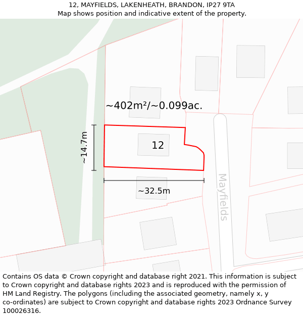 12, MAYFIELDS, LAKENHEATH, BRANDON, IP27 9TA: Plot and title map