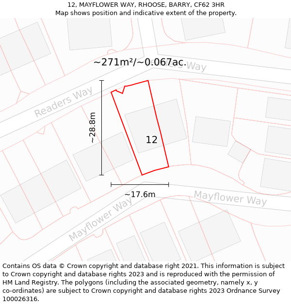 12, MAYFLOWER WAY, RHOOSE, BARRY, CF62 3HR: Plot and title map