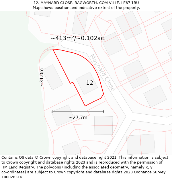 12, MAYNARD CLOSE, BAGWORTH, COALVILLE, LE67 1BU: Plot and title map