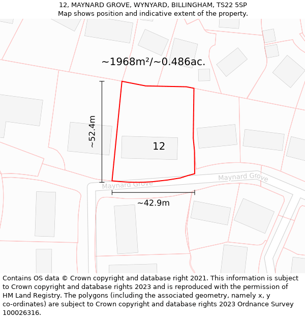 12, MAYNARD GROVE, WYNYARD, BILLINGHAM, TS22 5SP: Plot and title map