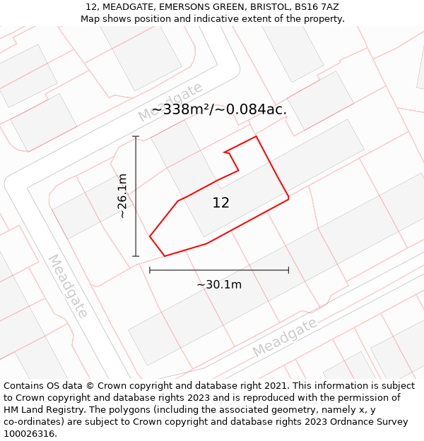 12, MEADGATE, EMERSONS GREEN, BRISTOL, BS16 7AZ: Plot and title map