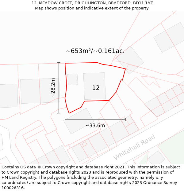 12, MEADOW CROFT, DRIGHLINGTON, BRADFORD, BD11 1AZ: Plot and title map