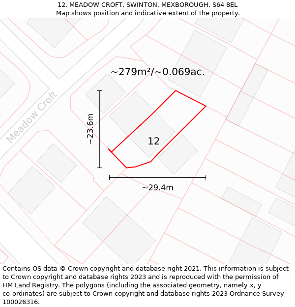 12, MEADOW CROFT, SWINTON, MEXBOROUGH, S64 8EL: Plot and title map