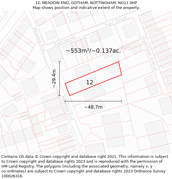 12, MEADOW END, GOTHAM, NOTTINGHAM, NG11 0HP: Plot and title map