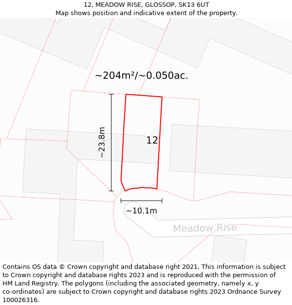 12, MEADOW RISE, GLOSSOP, SK13 6UT: Plot and title map