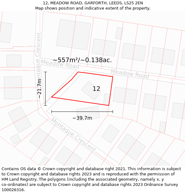 12, MEADOW ROAD, GARFORTH, LEEDS, LS25 2EN: Plot and title map