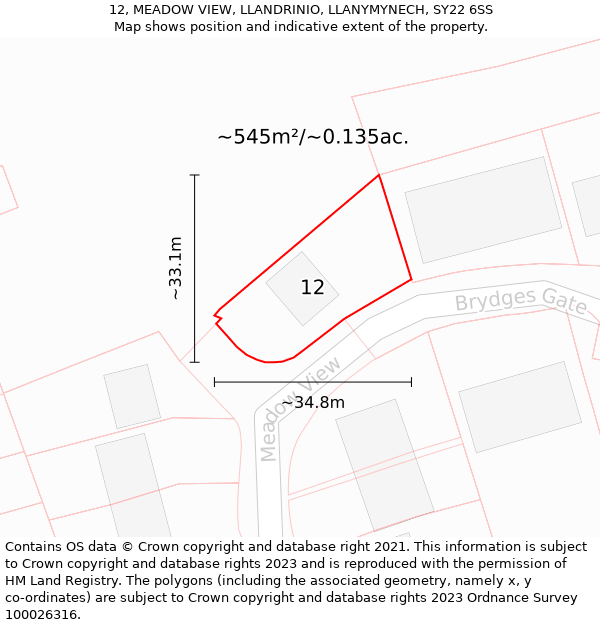 12, MEADOW VIEW, LLANDRINIO, LLANYMYNECH, SY22 6SS: Plot and title map