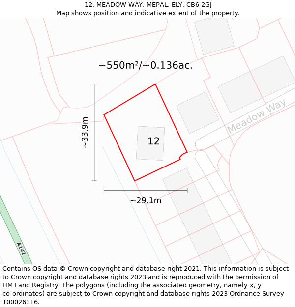 12, MEADOW WAY, MEPAL, ELY, CB6 2GJ: Plot and title map