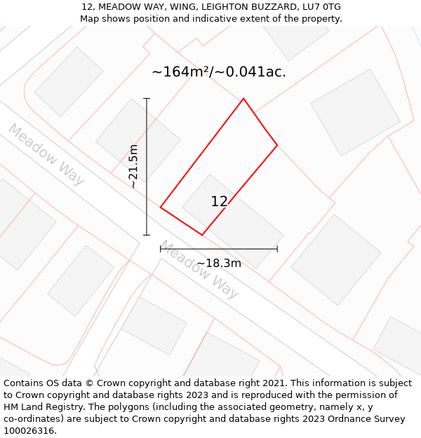 12, MEADOW WAY, WING, LEIGHTON BUZZARD, LU7 0TG: Plot and title map