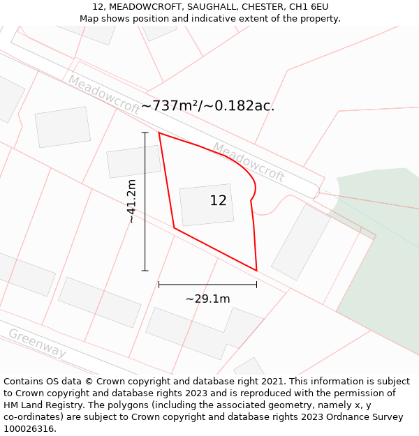 12, MEADOWCROFT, SAUGHALL, CHESTER, CH1 6EU: Plot and title map