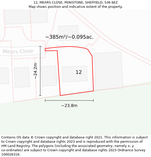 12, MEARS CLOSE, PENISTONE, SHEFFIELD, S36 6EZ: Plot and title map