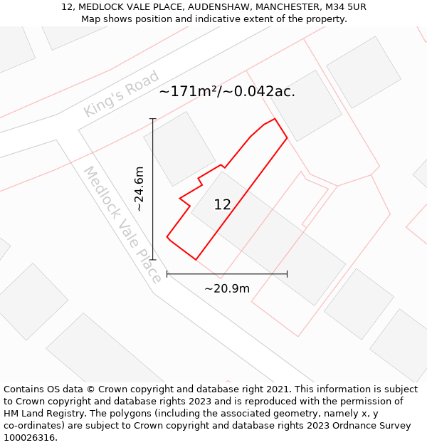 12, MEDLOCK VALE PLACE, AUDENSHAW, MANCHESTER, M34 5UR: Plot and title map