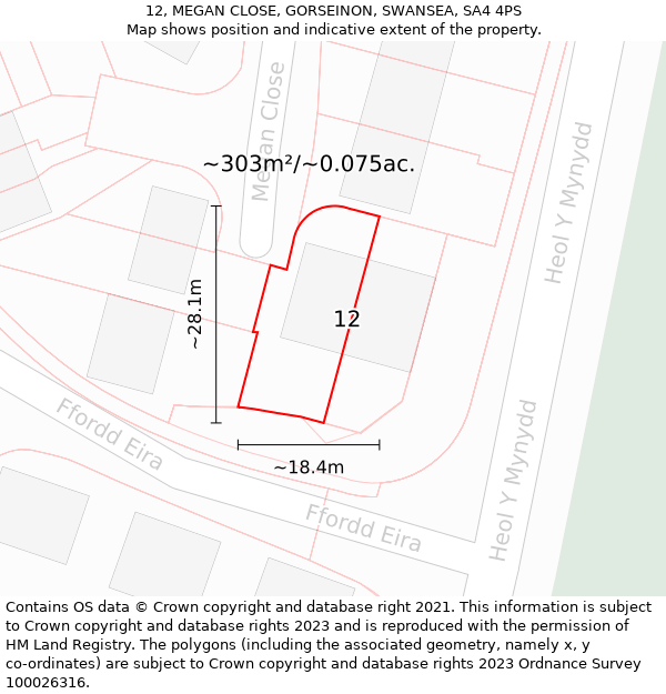 12, MEGAN CLOSE, GORSEINON, SWANSEA, SA4 4PS: Plot and title map