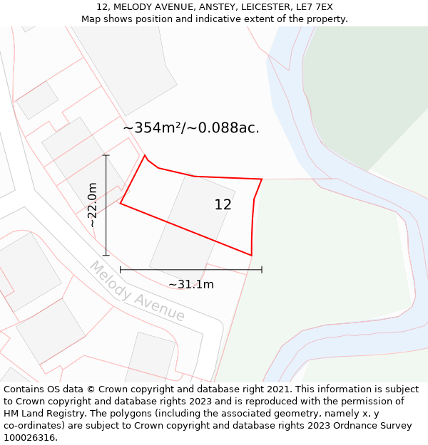 12, MELODY AVENUE, ANSTEY, LEICESTER, LE7 7EX: Plot and title map