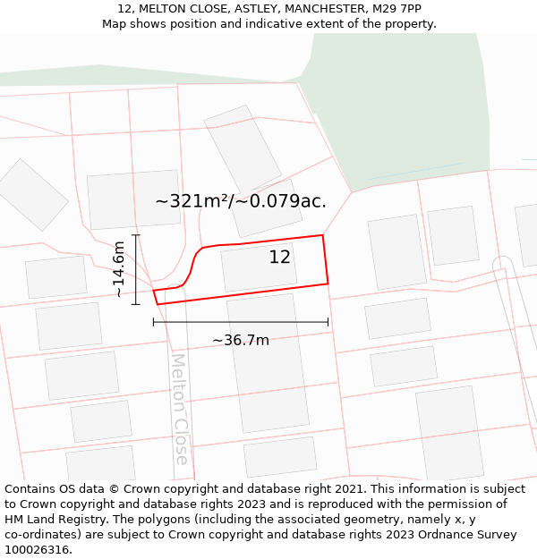 12, MELTON CLOSE, ASTLEY, MANCHESTER, M29 7PP: Plot and title map