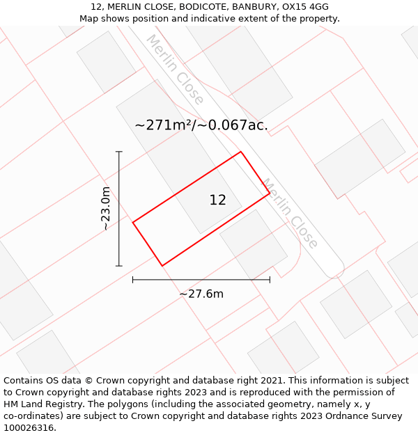 12, MERLIN CLOSE, BODICOTE, BANBURY, OX15 4GG: Plot and title map