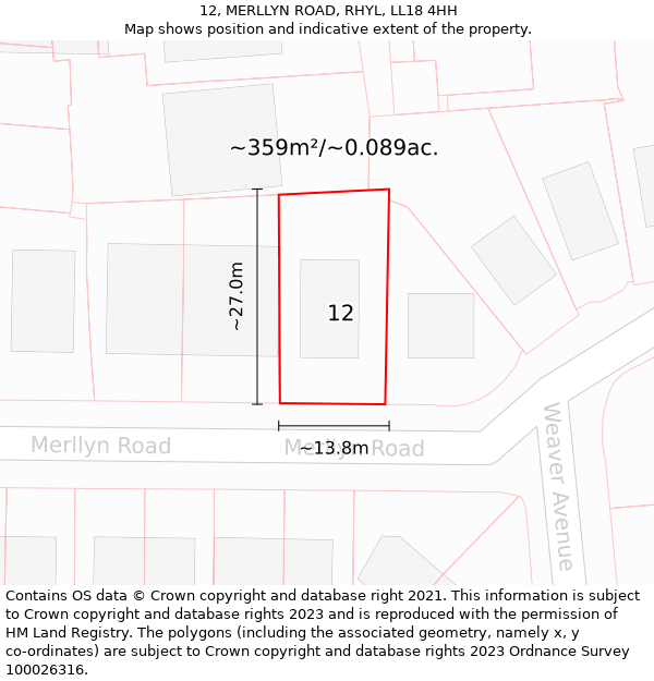 12, MERLLYN ROAD, RHYL, LL18 4HH: Plot and title map