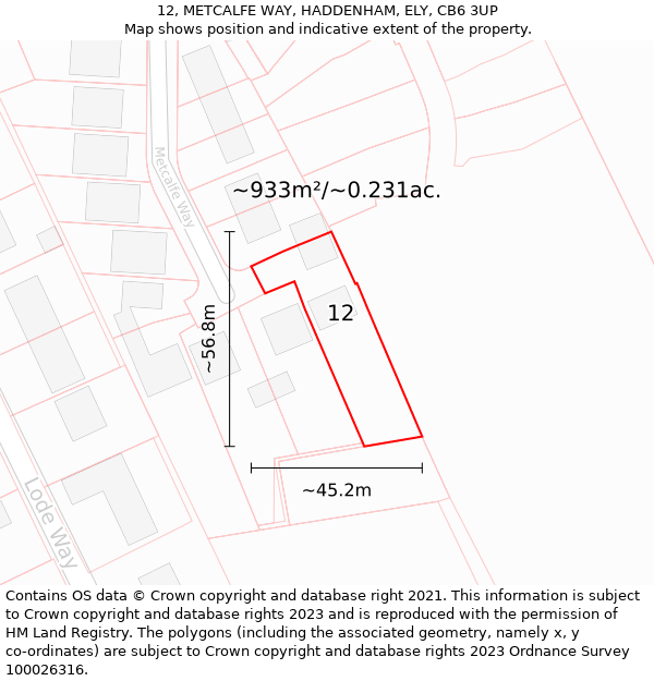 12, METCALFE WAY, HADDENHAM, ELY, CB6 3UP: Plot and title map