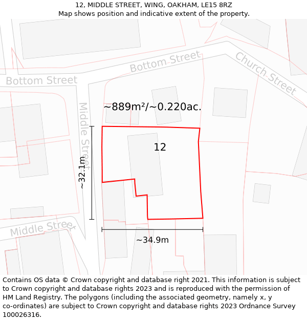 12, MIDDLE STREET, WING, OAKHAM, LE15 8RZ: Plot and title map