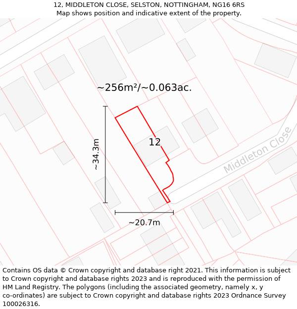 12, MIDDLETON CLOSE, SELSTON, NOTTINGHAM, NG16 6RS: Plot and title map