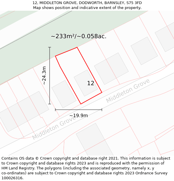 12, MIDDLETON GROVE, DODWORTH, BARNSLEY, S75 3FD: Plot and title map