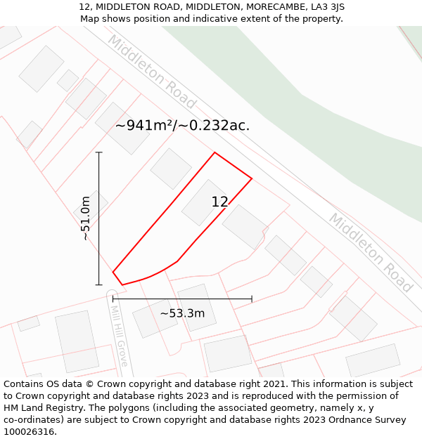 12, MIDDLETON ROAD, MIDDLETON, MORECAMBE, LA3 3JS: Plot and title map