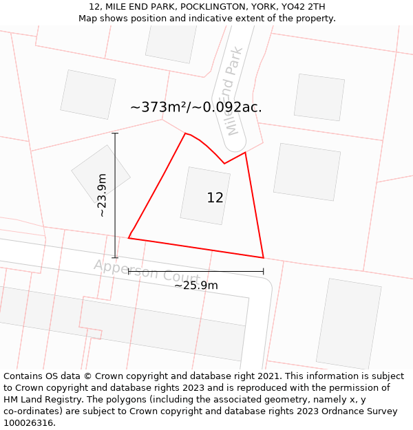 12, MILE END PARK, POCKLINGTON, YORK, YO42 2TH: Plot and title map