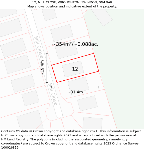 12, MILL CLOSE, WROUGHTON, SWINDON, SN4 9AR: Plot and title map