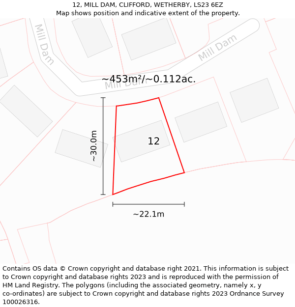 12, MILL DAM, CLIFFORD, WETHERBY, LS23 6EZ: Plot and title map