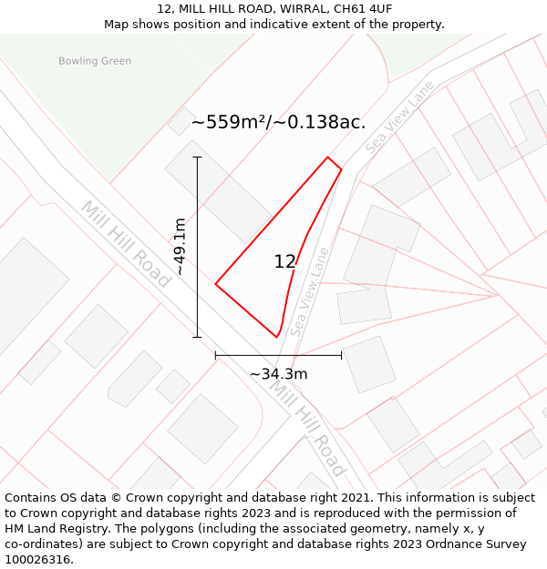 12, MILL HILL ROAD, WIRRAL, CH61 4UF: Plot and title map