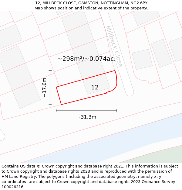 12, MILLBECK CLOSE, GAMSTON, NOTTINGHAM, NG2 6PY: Plot and title map