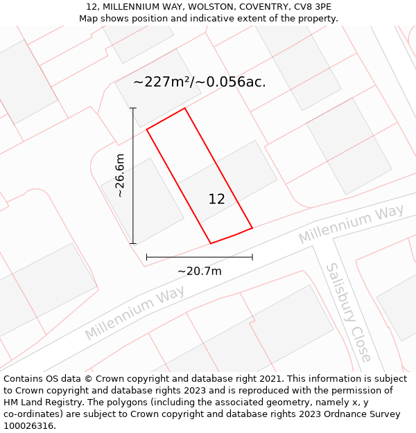 12, MILLENNIUM WAY, WOLSTON, COVENTRY, CV8 3PE: Plot and title map